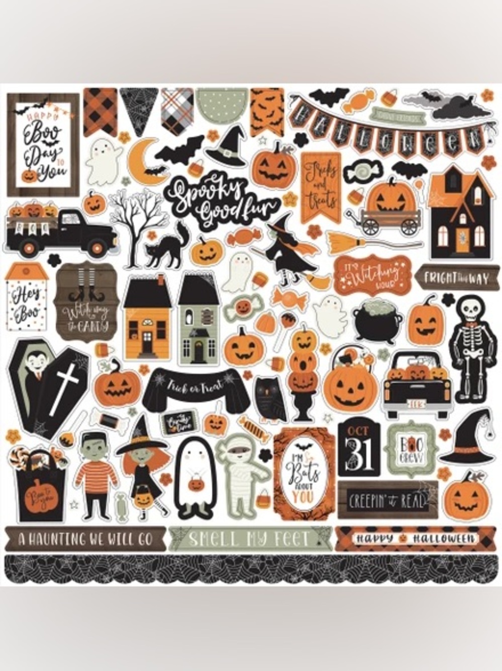 Title: Echo Park Spooky Halloween 12x12 Sticker Sheet Craft🧙♀️🧡🖤
